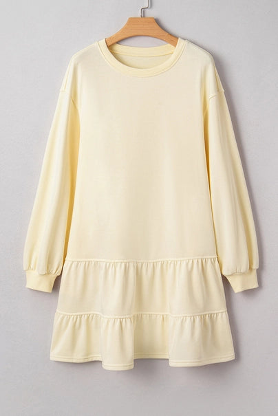 Solid Tiered Ruffle Hem Long Sleeve Dress