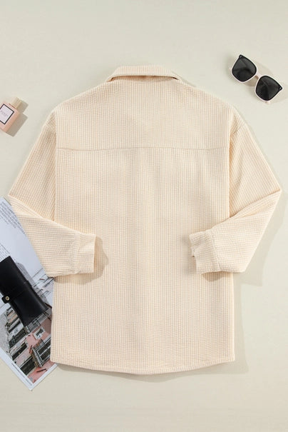 Solid Corduroy Button-Up Pocketed Shacket