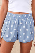 Polka Dot Print Shirred High Waist Casual Shorts