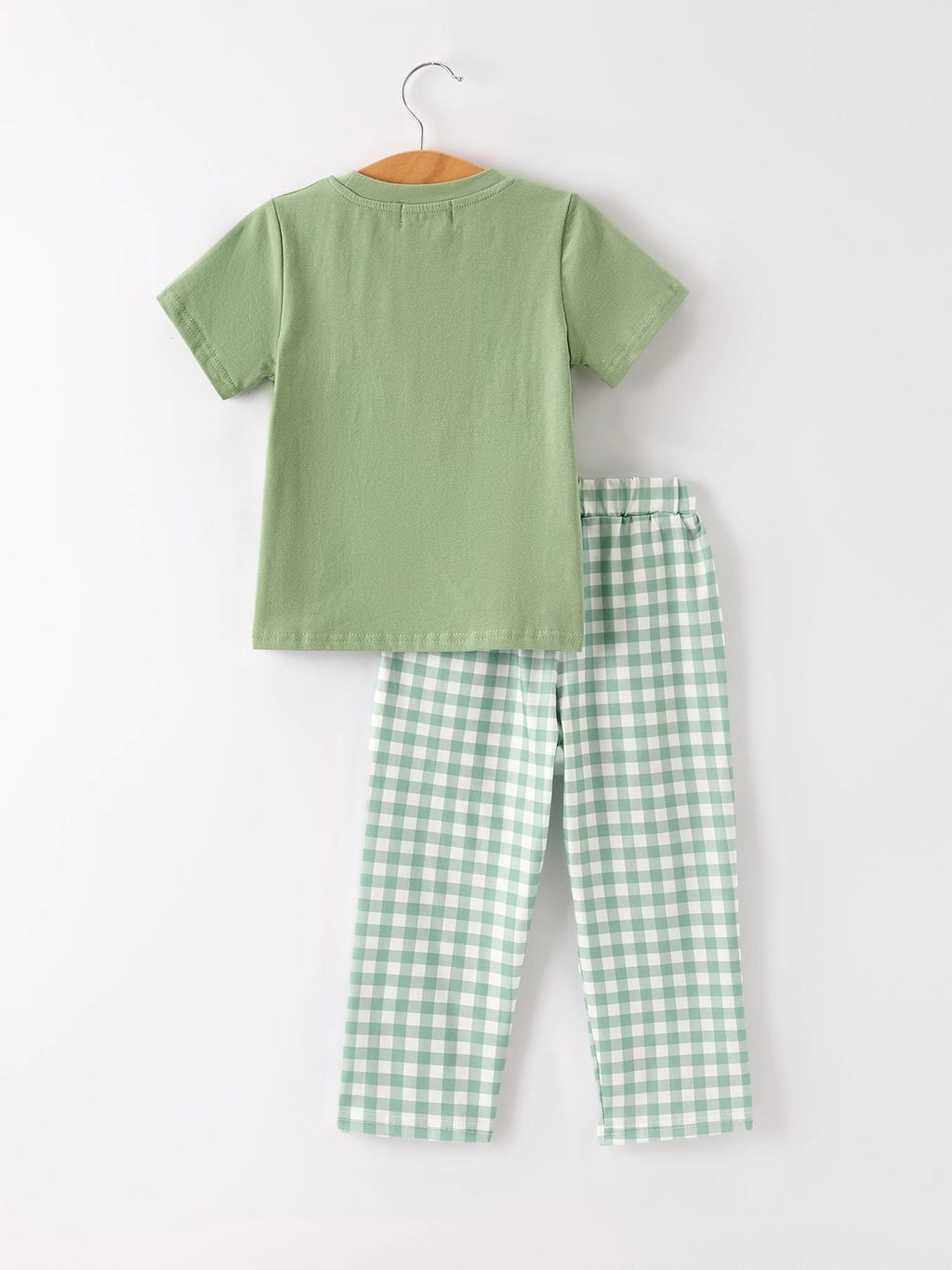 Fall Thanksgiving Bird Smock Embroidered Green Plaid Boys 'set