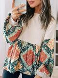 Paisley Geometric Patchwork Long Sleeve Top