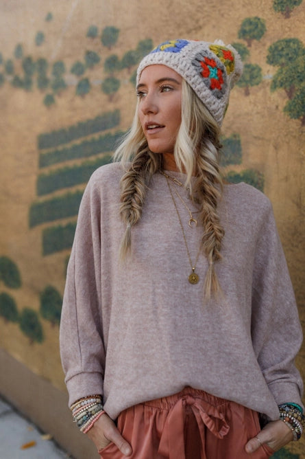 Fly with Me Batwing Sleeve Fall Knit Sweater - Sand