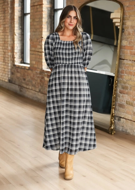 Kayleen Black Plaid Maxi Dress