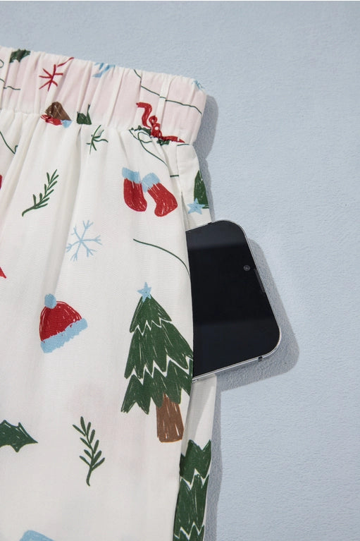 Christmas Tree Graphic Bow Ruffle Cuff Lounge Set