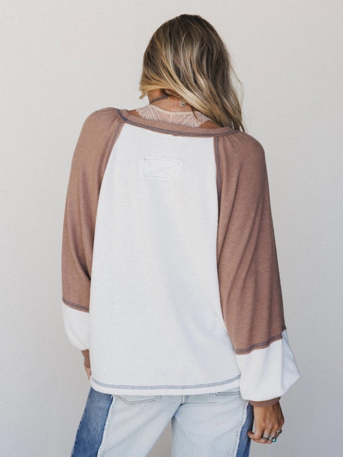 Jules Contrast Pullover Top - Off White Mocha