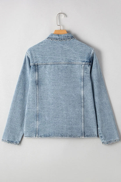 Scallop Trim Denim Jacket with Patched Pockets