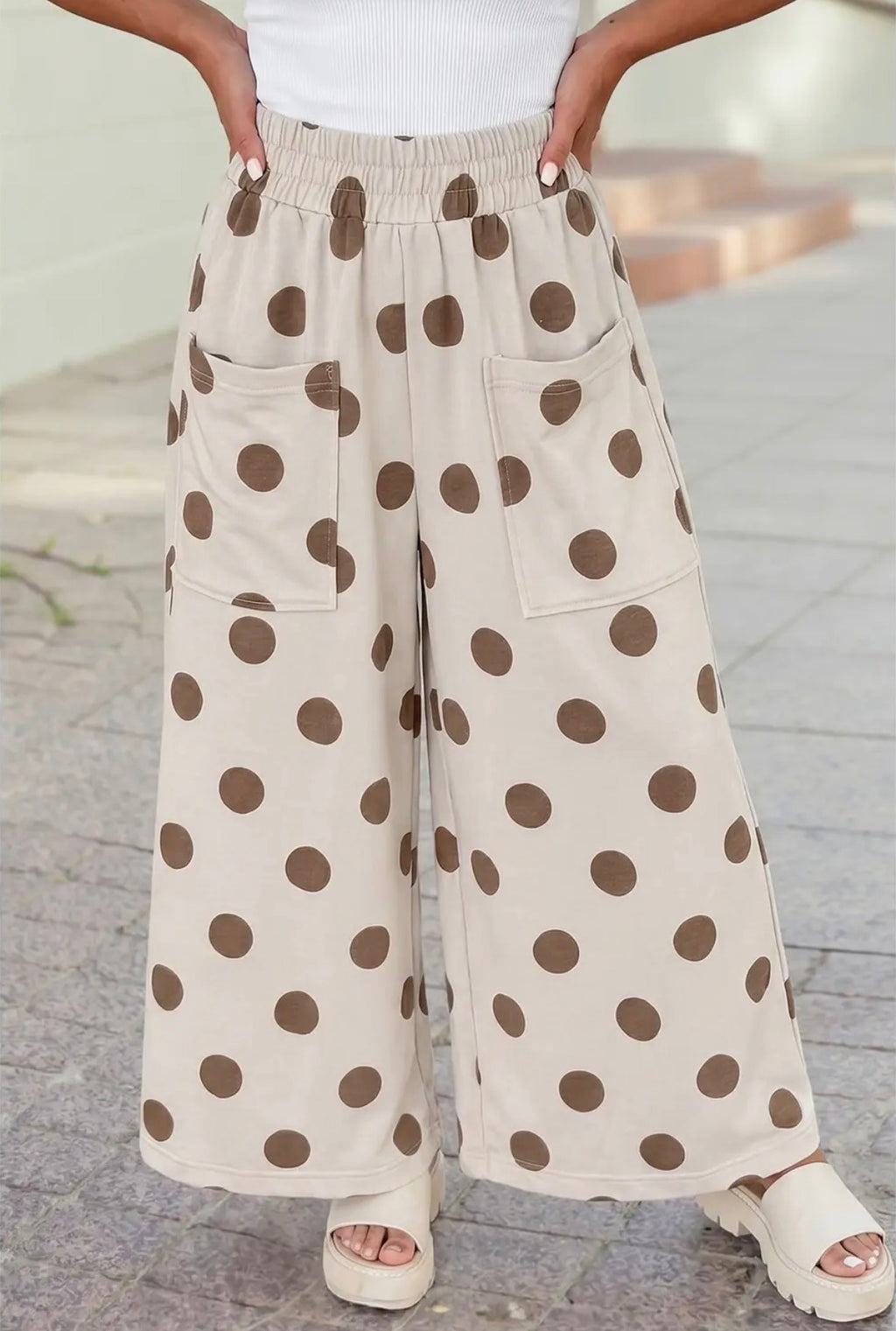 High Waist Wide Leg Polka Dot Pants