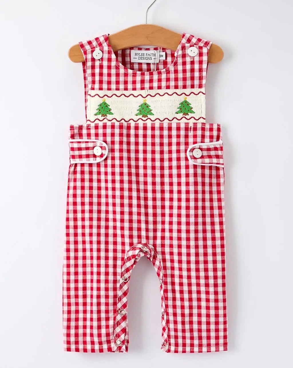 Christmas Smocking Embroidered Christmas Tree Plaid Plaid Baby Boy Romper