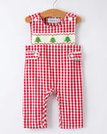 Christmas Smocking Embroidered Christmas Tree Plaid Plaid Baby Boy Romper