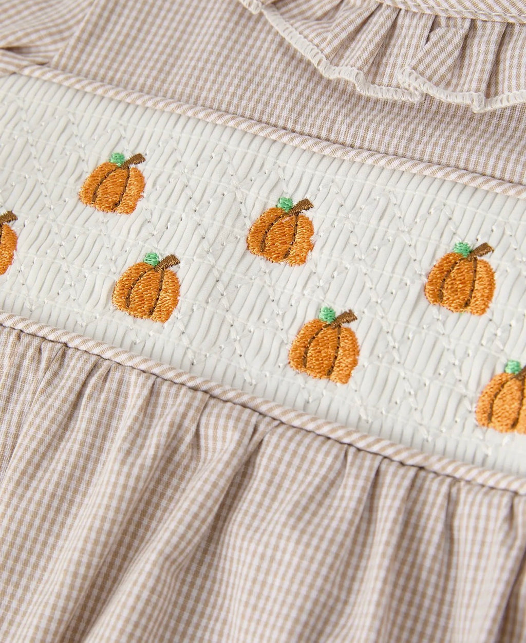 Fall Pumpkin Embroidery Smock Plaid Baby Girl Romper