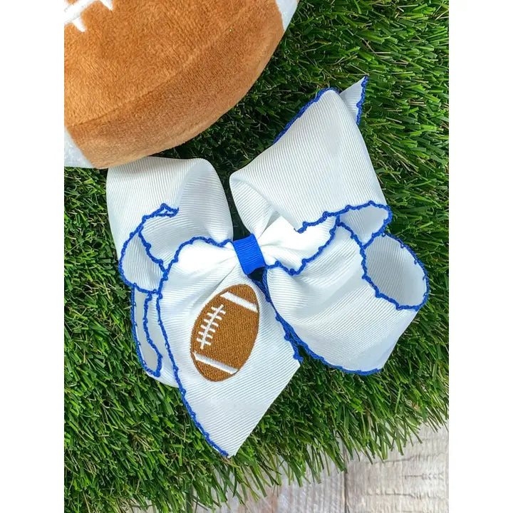 Football Embroidered Moonstitch Hair Bow | Clip
