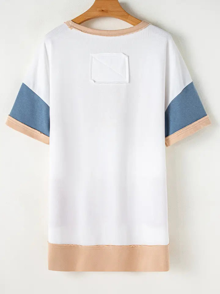 Multicolour Colorblock Side Split Tunic T Shirt