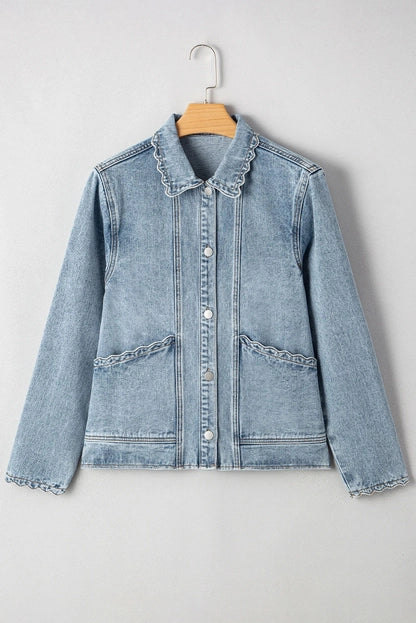 Scallop Trim Denim Jacket with Patched Pockets