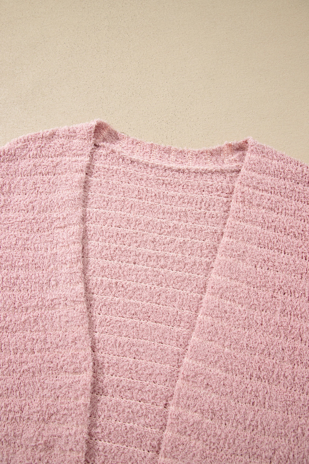 Light Pink Open Front Soft Fuzzy Ribbed Sweater Cardigan