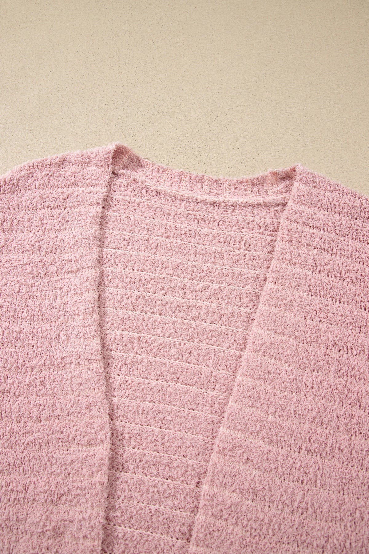Light Pink Open Front Soft Fuzzy Ribbed Sweater Cardigan