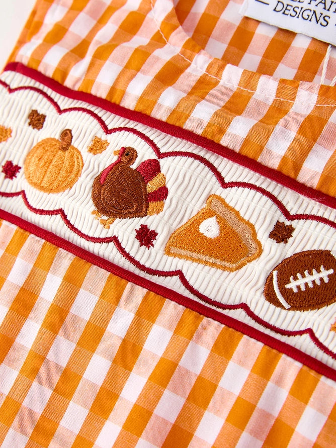 Fall Turkey Embroidered Romper For Baby Boys