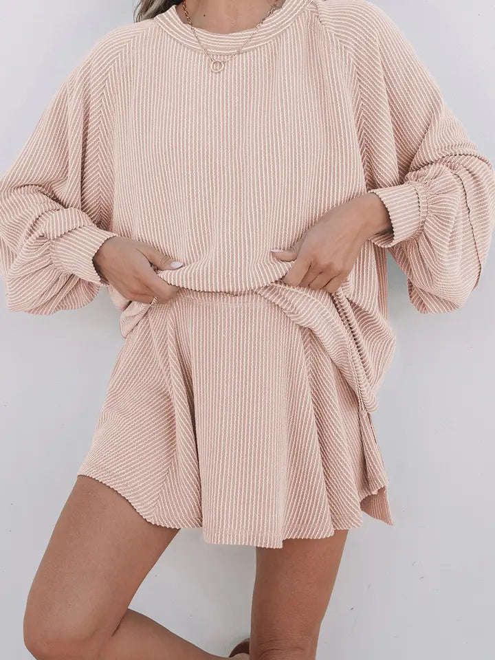 Corded Lantern Sleeve Top and Ruffle Skort Set