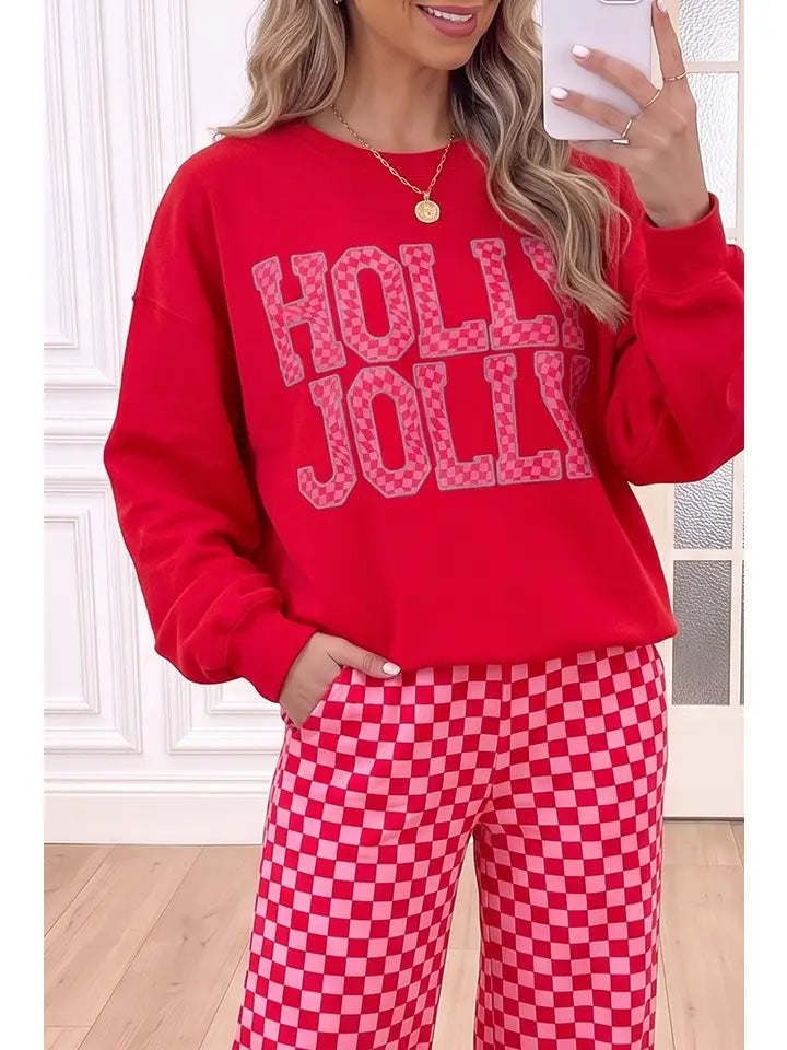 Merry Graphic Plaid Christmas Lounge Pant Set