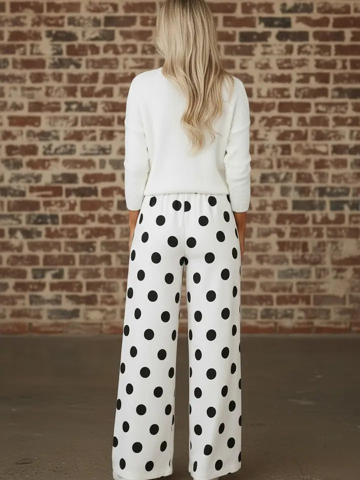 Polka Dot Wide Leg Elastic Waist Pants