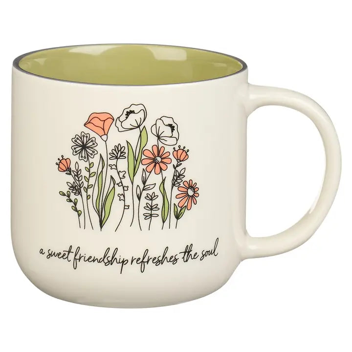 Mug Green/White Floral Sweet Friendship Prov. 27:9