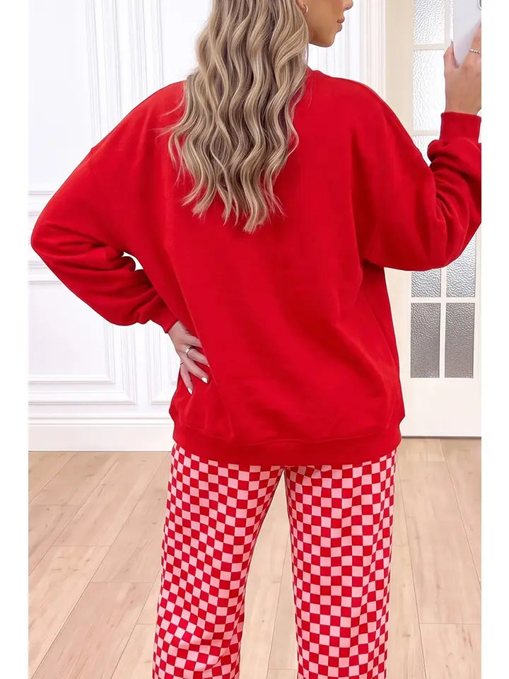 Merry Graphic Plaid Christmas Lounge Pant Set