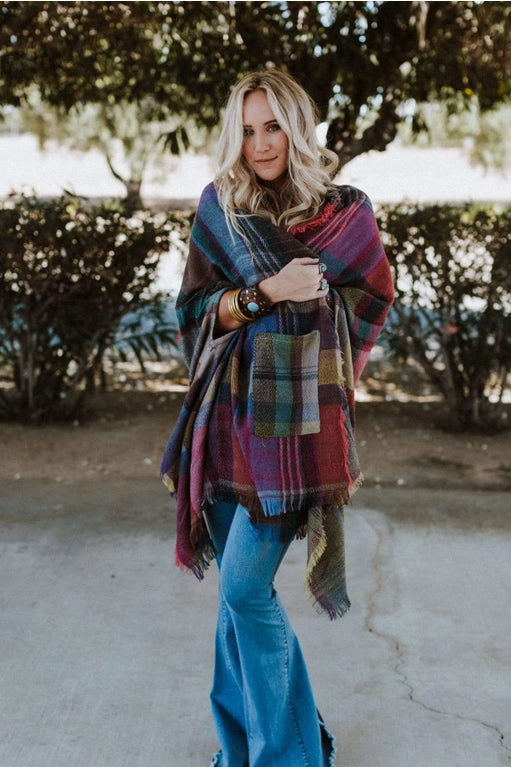 Cozy Plaid Pocket Ruana Wrap