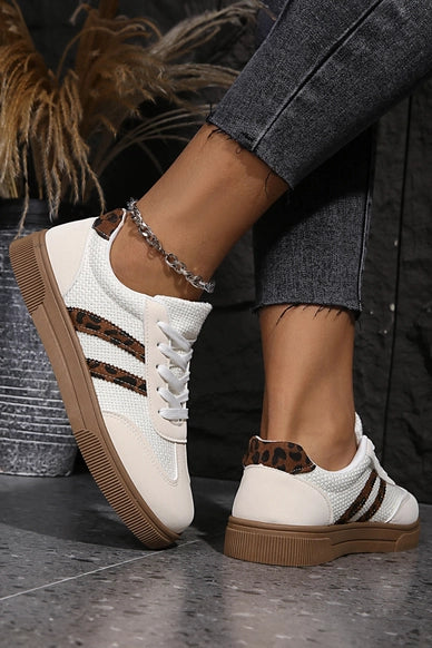 Textured Woven Leopard Patchwork Flat Sneaker