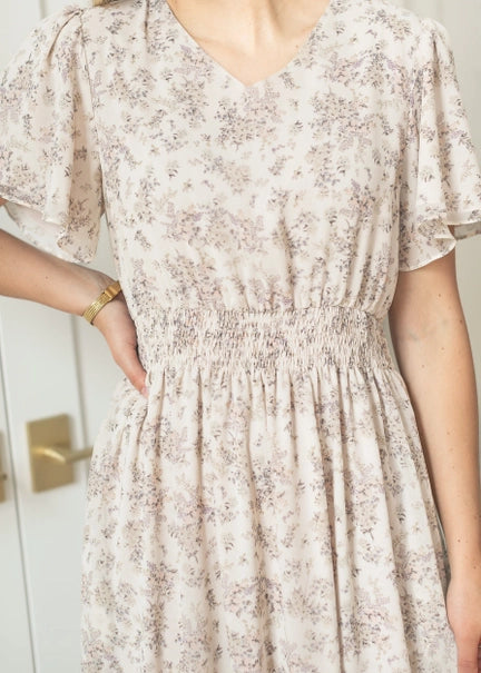 Isabella Pink Floral Cream Maxi Dress