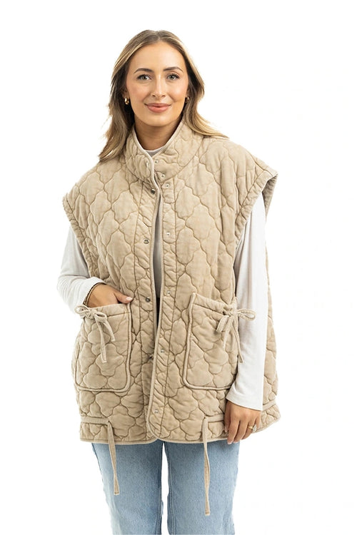 Beige Oversized Ladies Quilted Vest