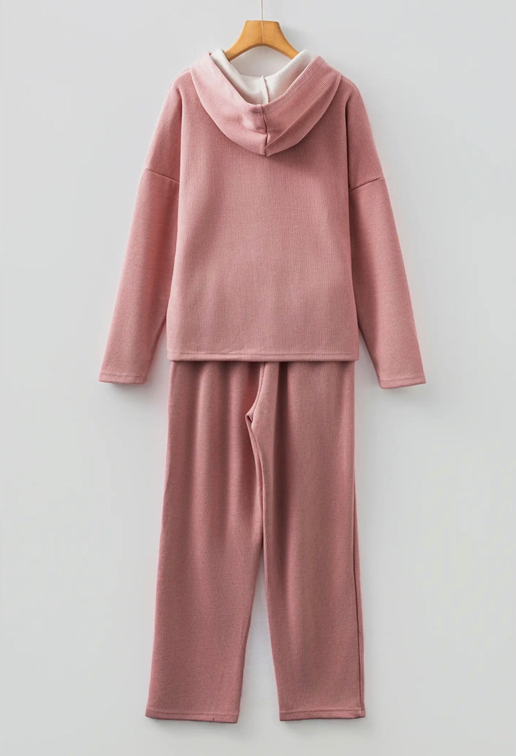 Drawstring Pullover Hoodie and High Waist Pants Corduroy Set