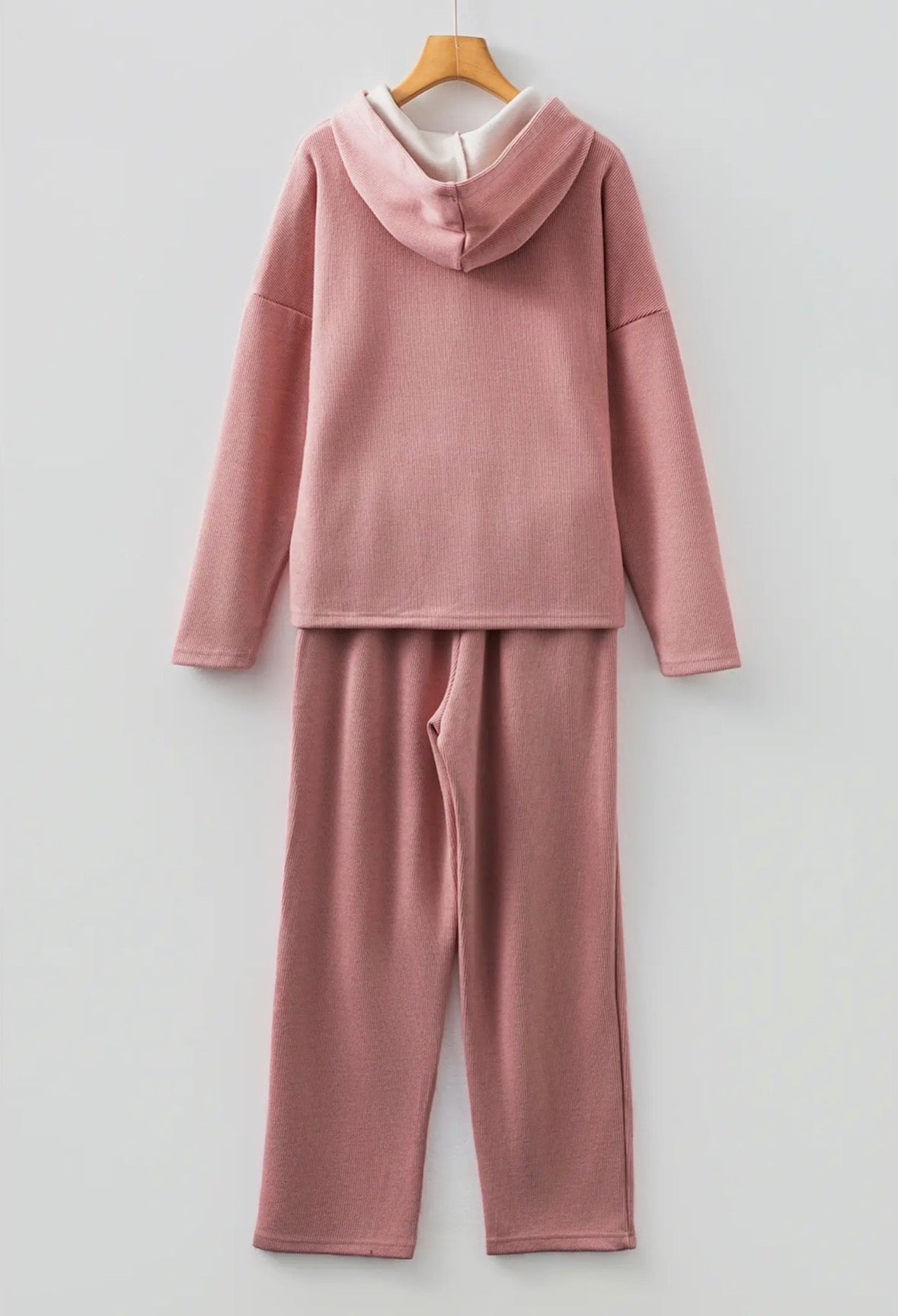Drawstring Pullover Hoodie and High Waist Pants Corduroy Set