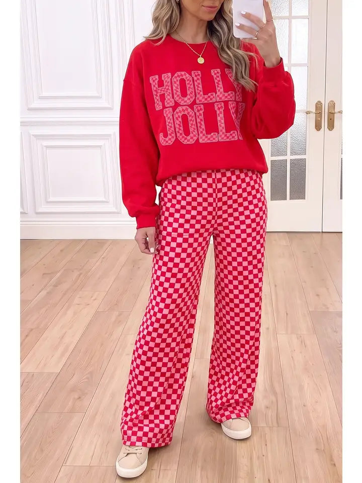 Merry Graphic Plaid Christmas Lounge Pant Set