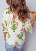 Wild Flower Print V Neck 3/4 Sleeve Blouse