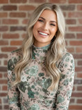 Floral Mock Neck Long Sleeve Mesh Top