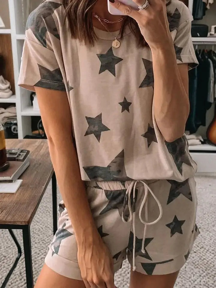Camo Star Print 2pcs Short Lounge Set