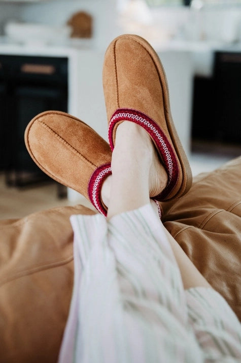 Chestnut Embroidered Women's House Slippers