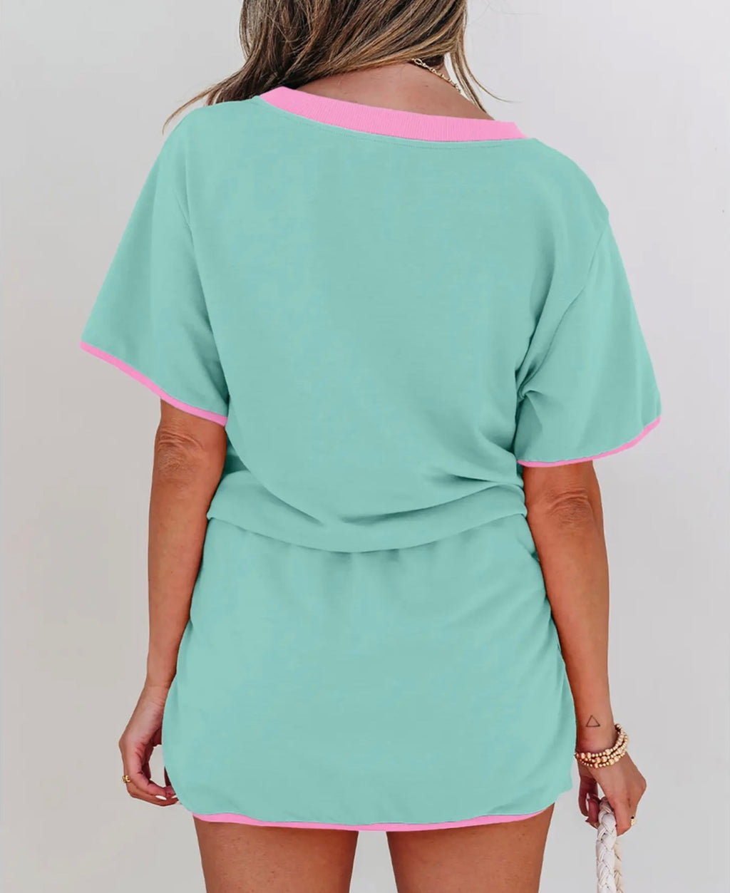 Colorblock Drop Shoulder Skort Set