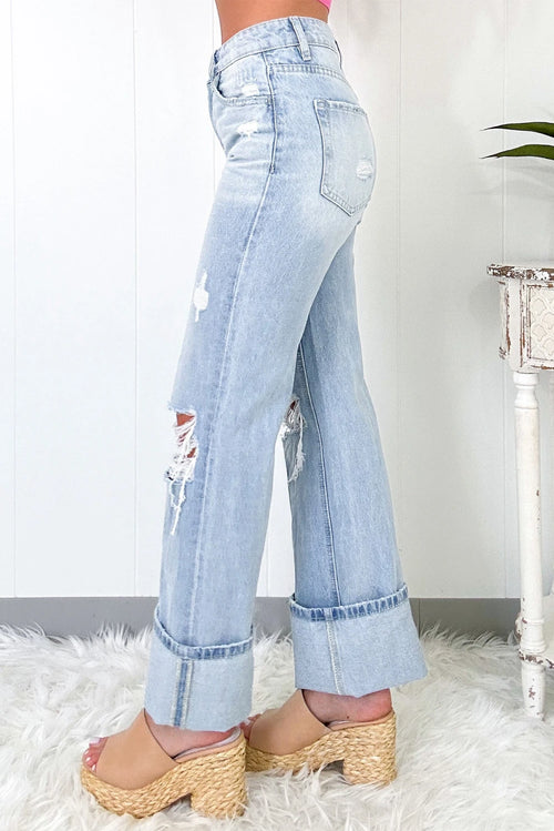 Beau Blue Light Wash Distressed Straight Jeans