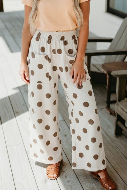 Polka Dot Wide Leg Elastic Waist Pants