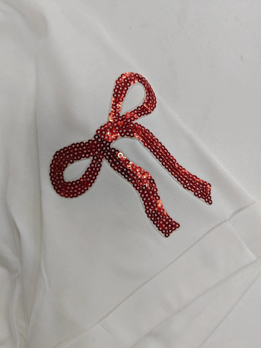 College Spirit Sequin Bow Shirt