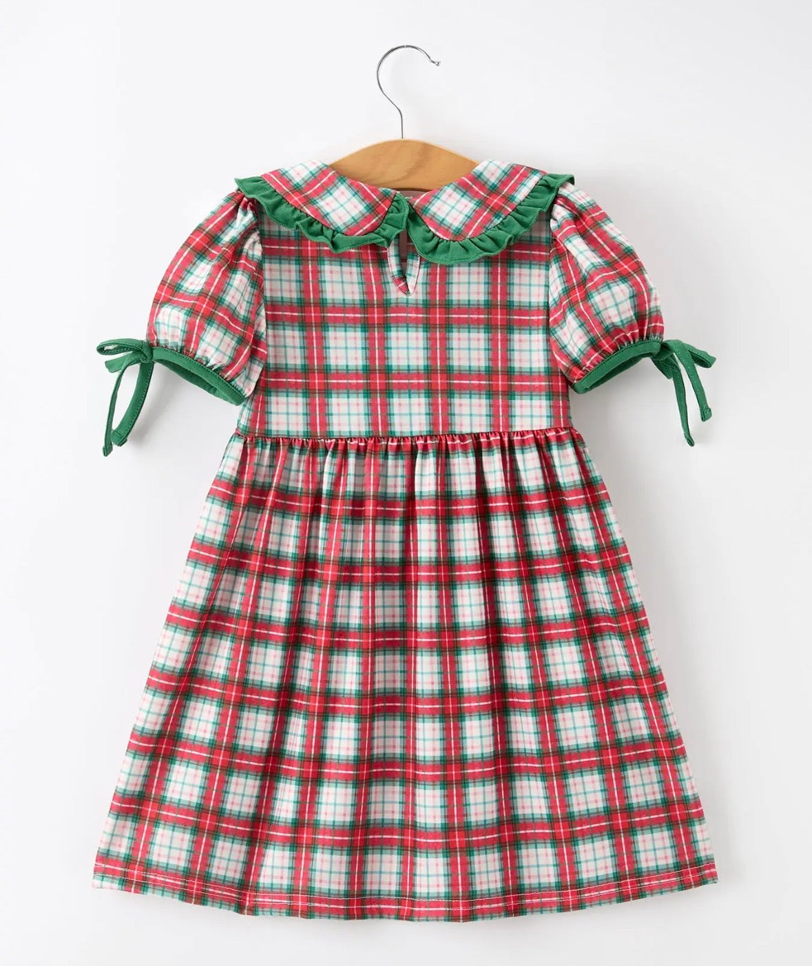 Christmas Tree Plaid Girls Dress Petals Collar Ruffle