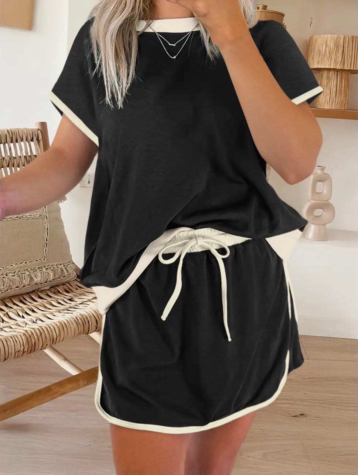 Colorblock Drop Shoulder Skort Set