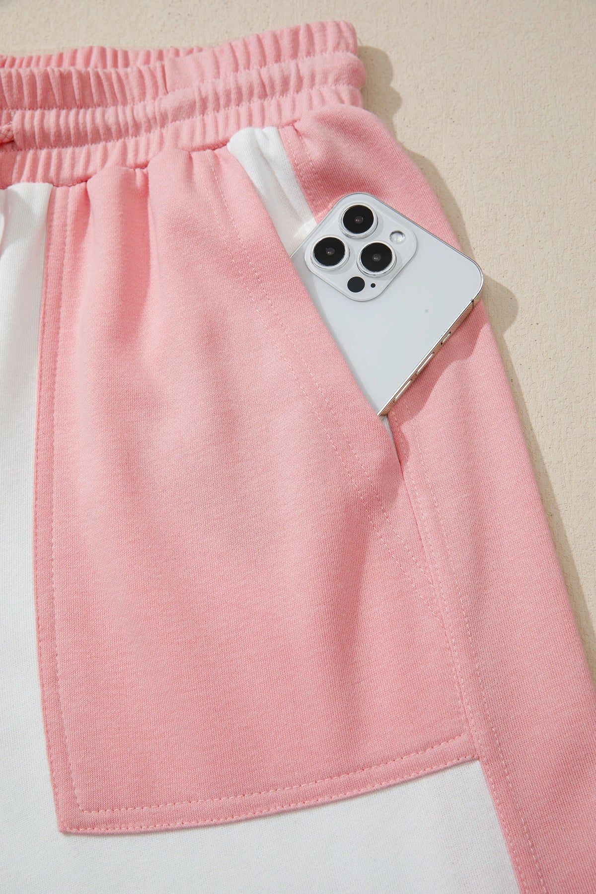 White Two-tone Color Block Patchwork Tee Drawstring Loose Pant Set