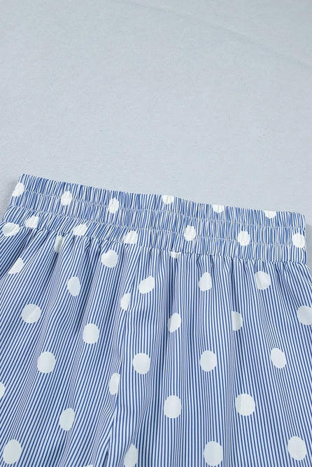 Polka Dot Print Shirred High Waist Casual Shorts