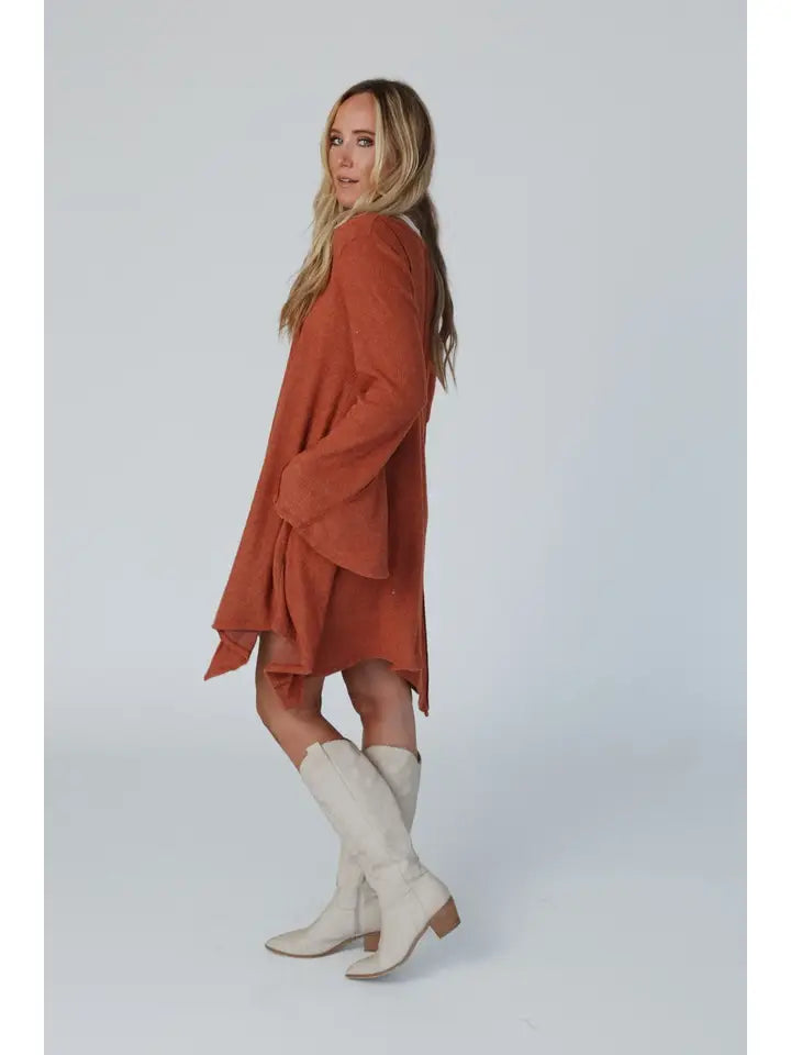 Golden Hour Long Bell Sleeve Dress - Rust