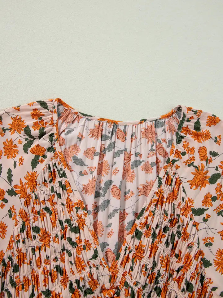 Floral V-Neck Long Sleeve Dress