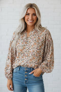 Floral Boho Long Puff Sleeve Buttoned Shirt