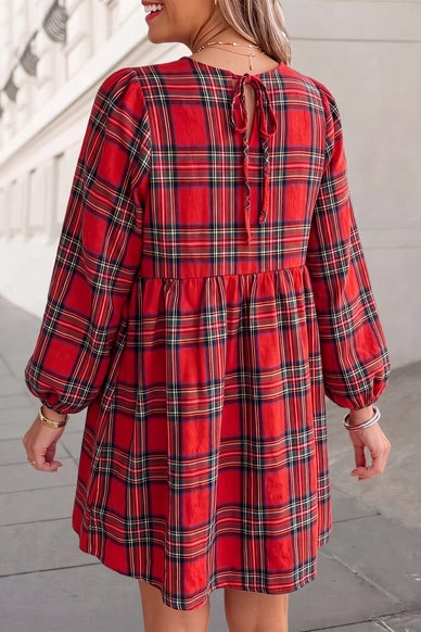Christmas Plaid Tie Front Shift Mini Dress