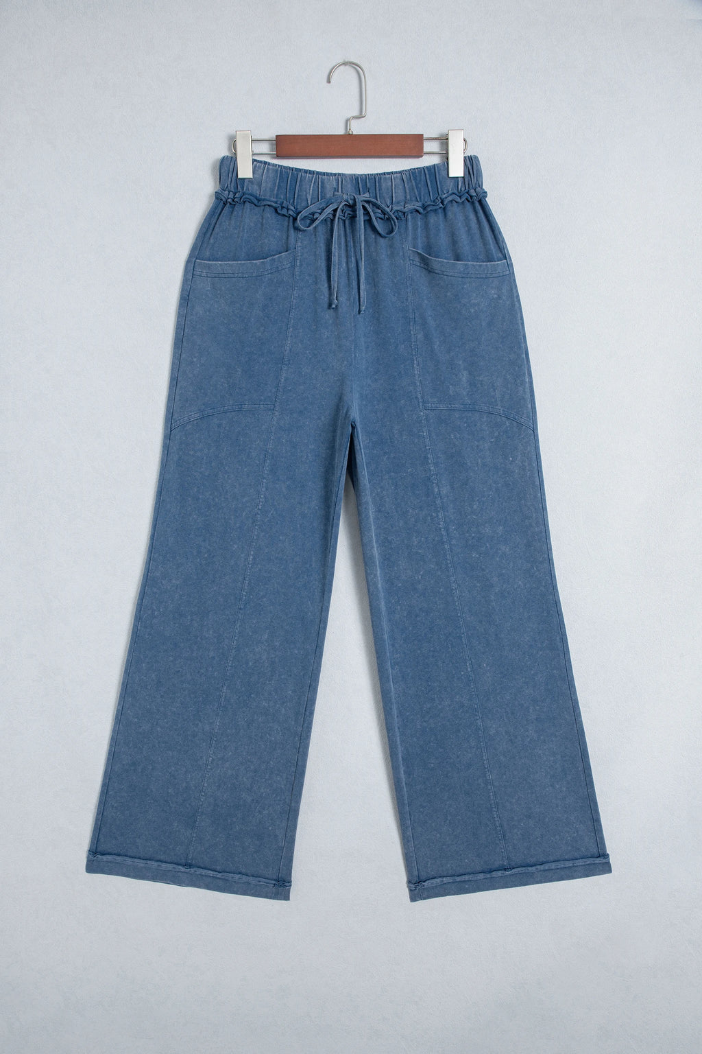 Ashleigh Blue Mineral Wash Seam Detail Flare Leg Drawstring Pants
