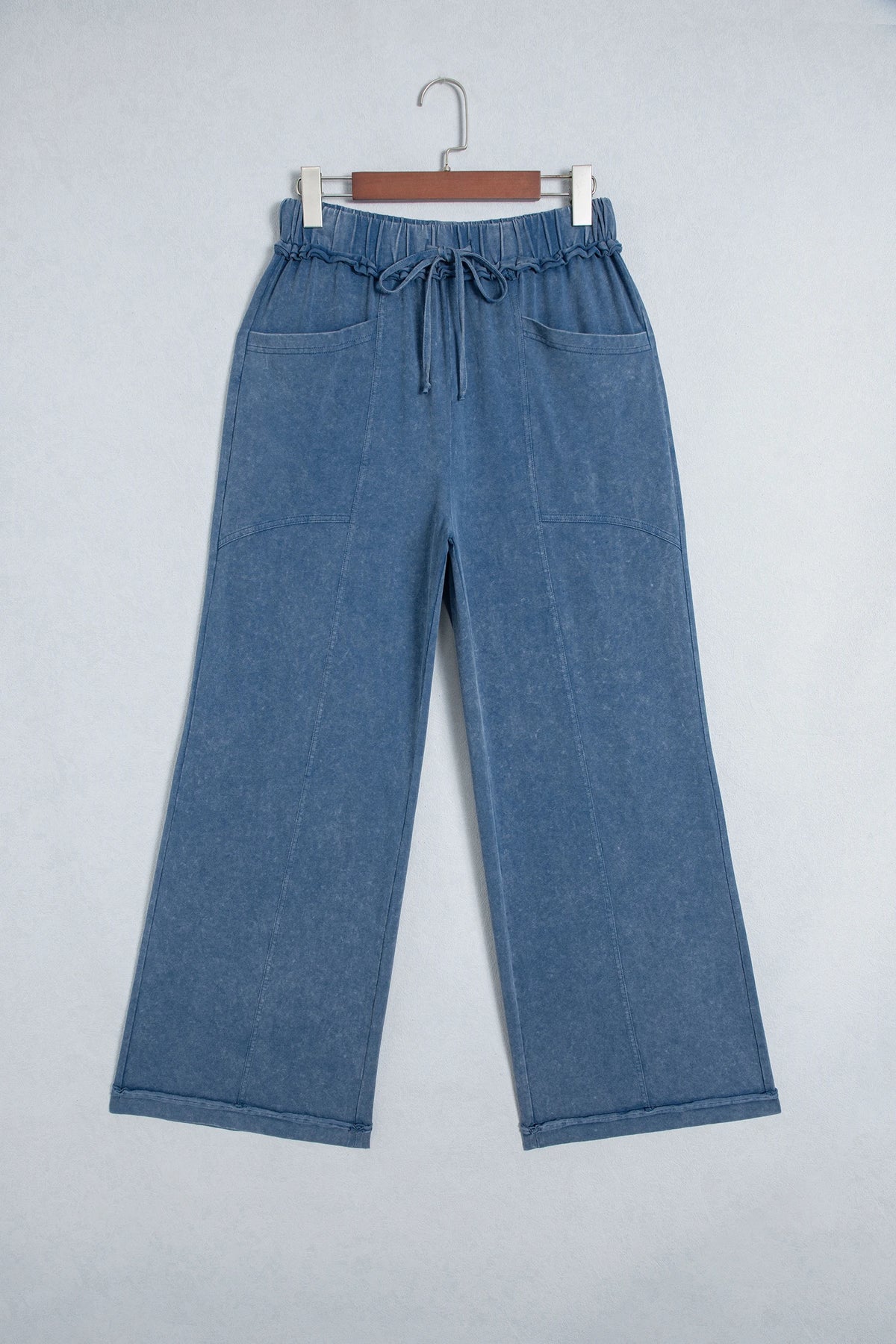 Ashleigh Blue Mineral Wash Seam Detail Flare Leg Drawstring Pants